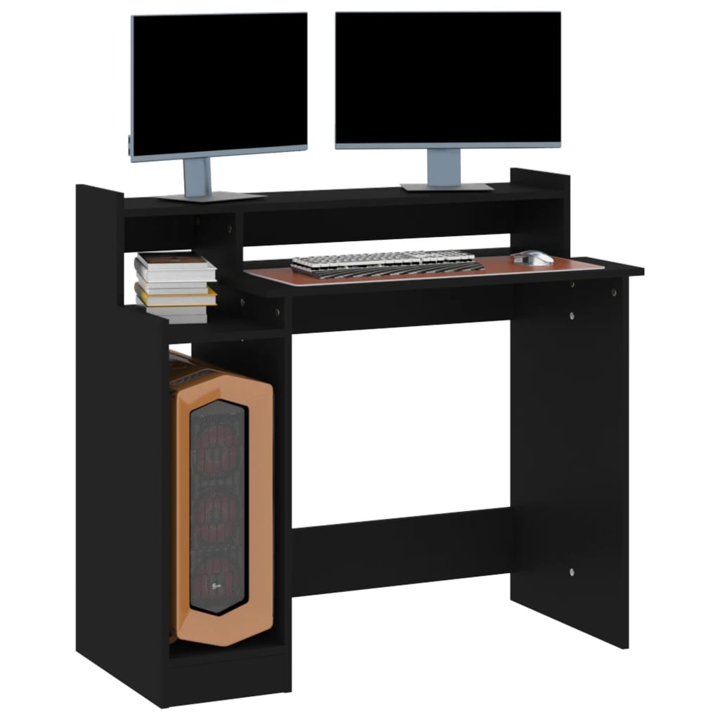 Desk with LED lights, black, 97x45x90 cm, processed wood