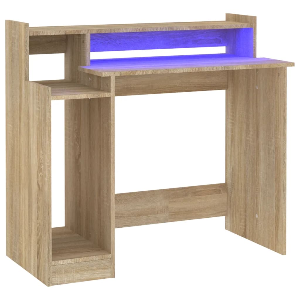 Desk with LED lights, sonoma oak, 97x90x45 cm, composite wood