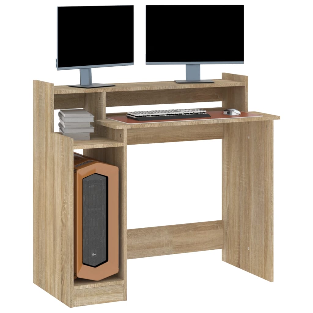 Desk with LED lights, sonoma oak, 97x90x45 cm, composite wood