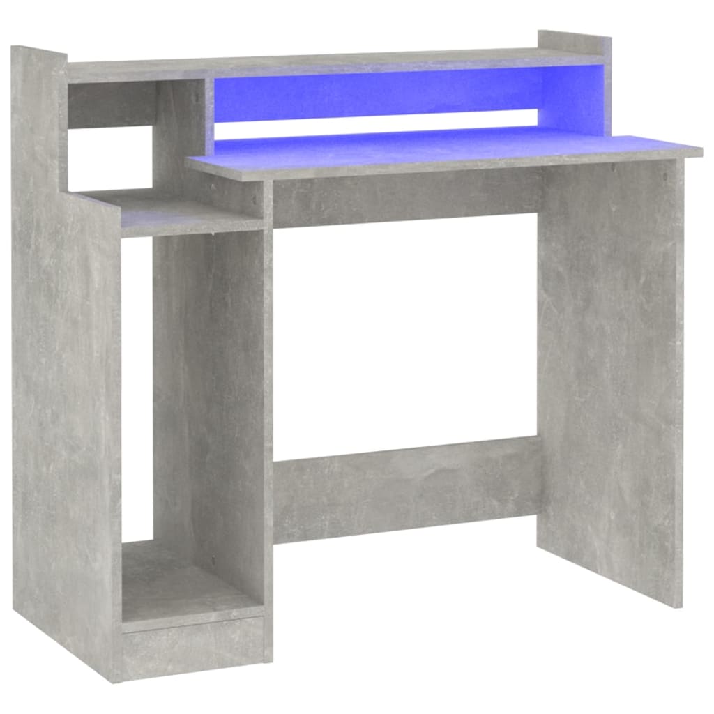 Desk with LED lights, concrete gray, 97x90x45 cm, composite wood