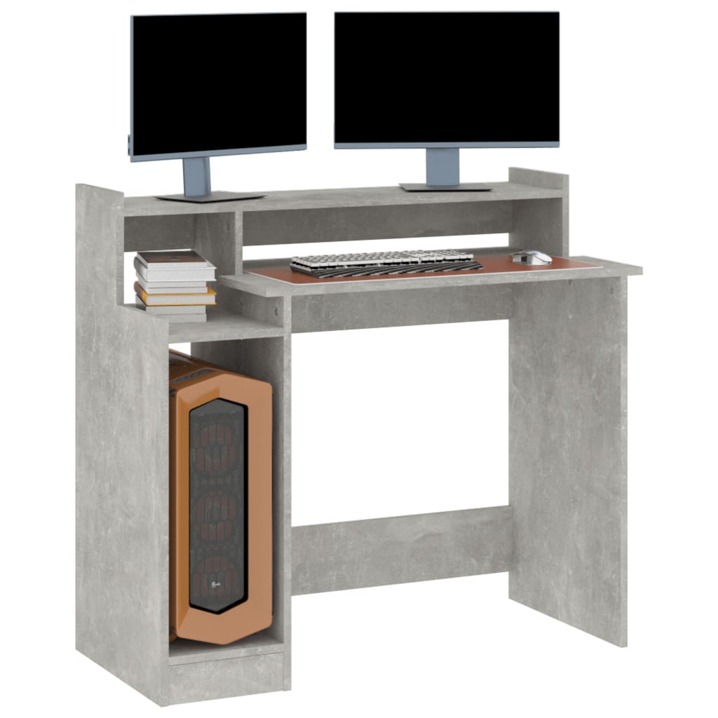 Desk with LED lights, concrete gray, 97x90x45 cm, composite wood