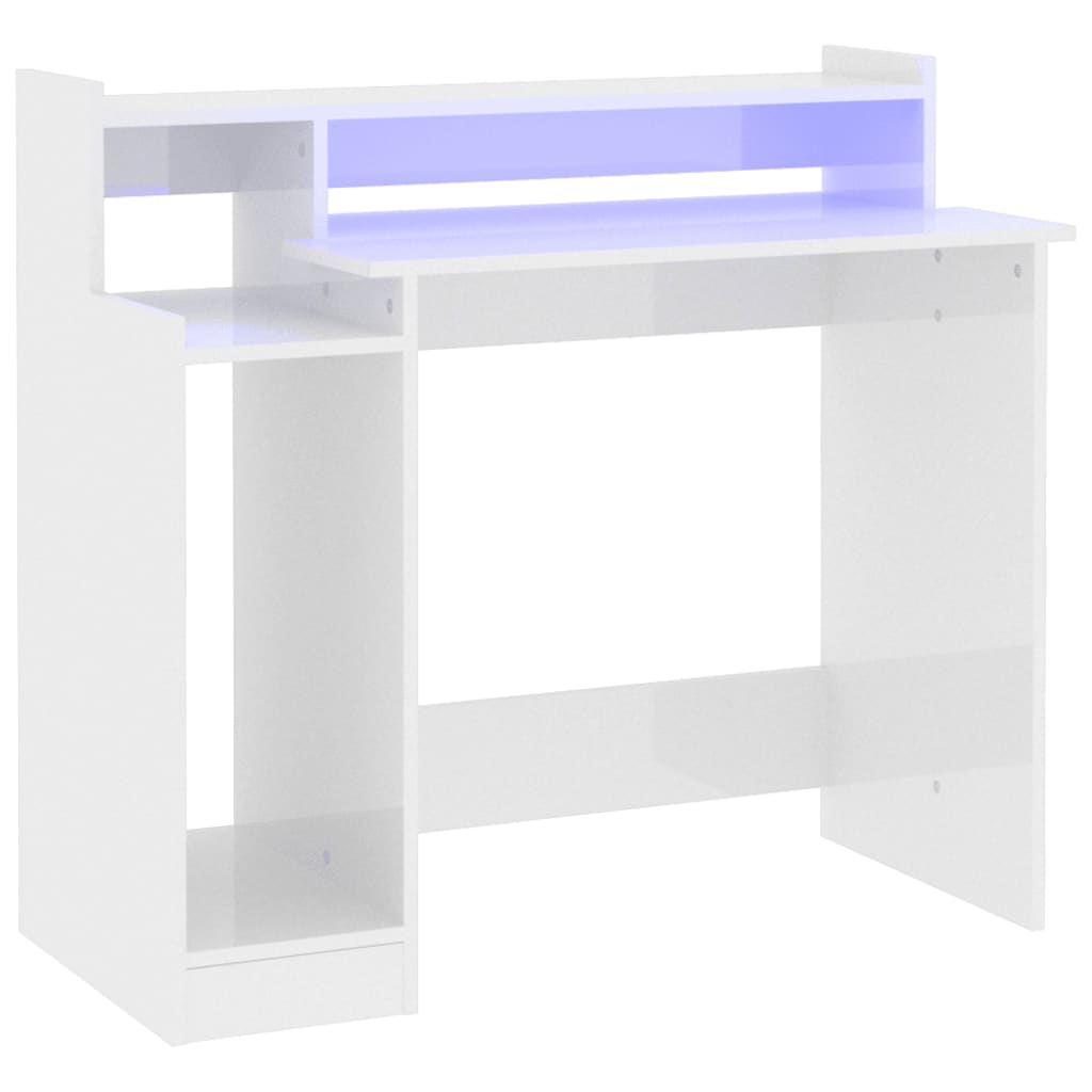 Desk with extra-glossy white LED lights 97x90x45 cm composite wood