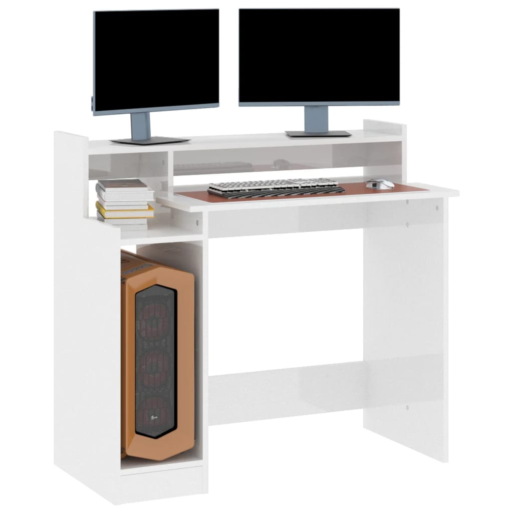 Desk with extra-glossy white LED lights 97x90x45 cm composite wood