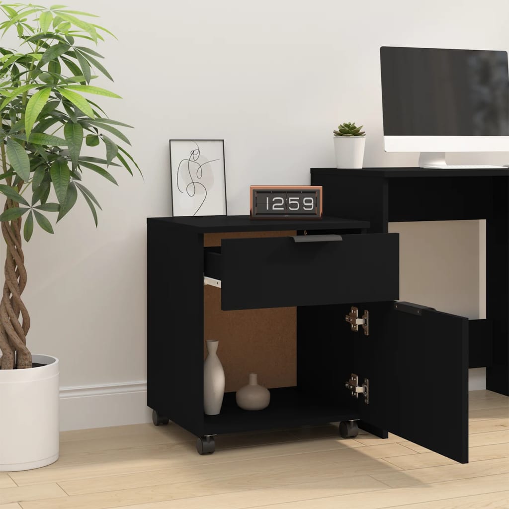 File cabinet with wheels, black, 45x38x54 cm, processed wood