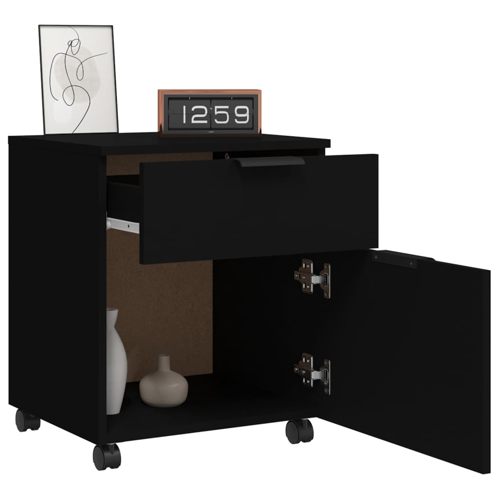File cabinet with wheels, black, 45x38x54 cm, processed wood