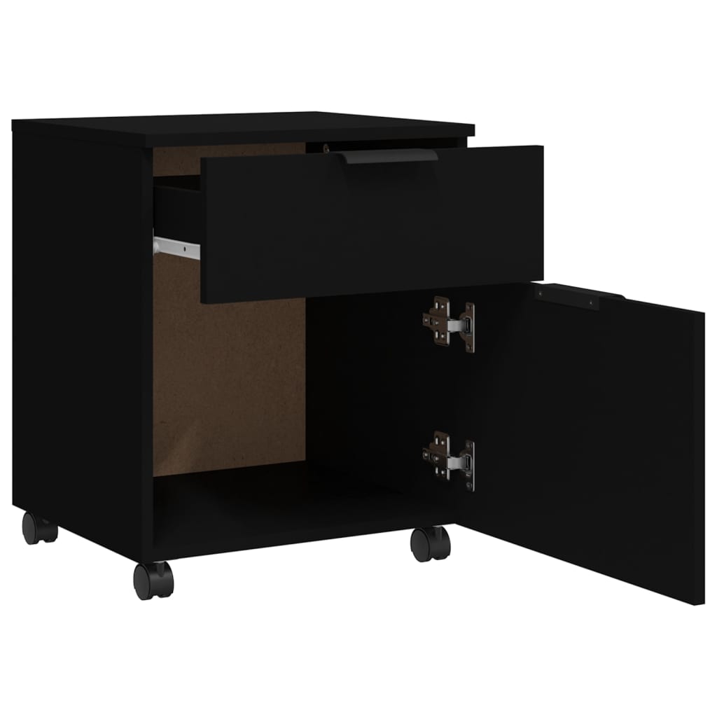 File cabinet with wheels, black, 45x38x54 cm, processed wood