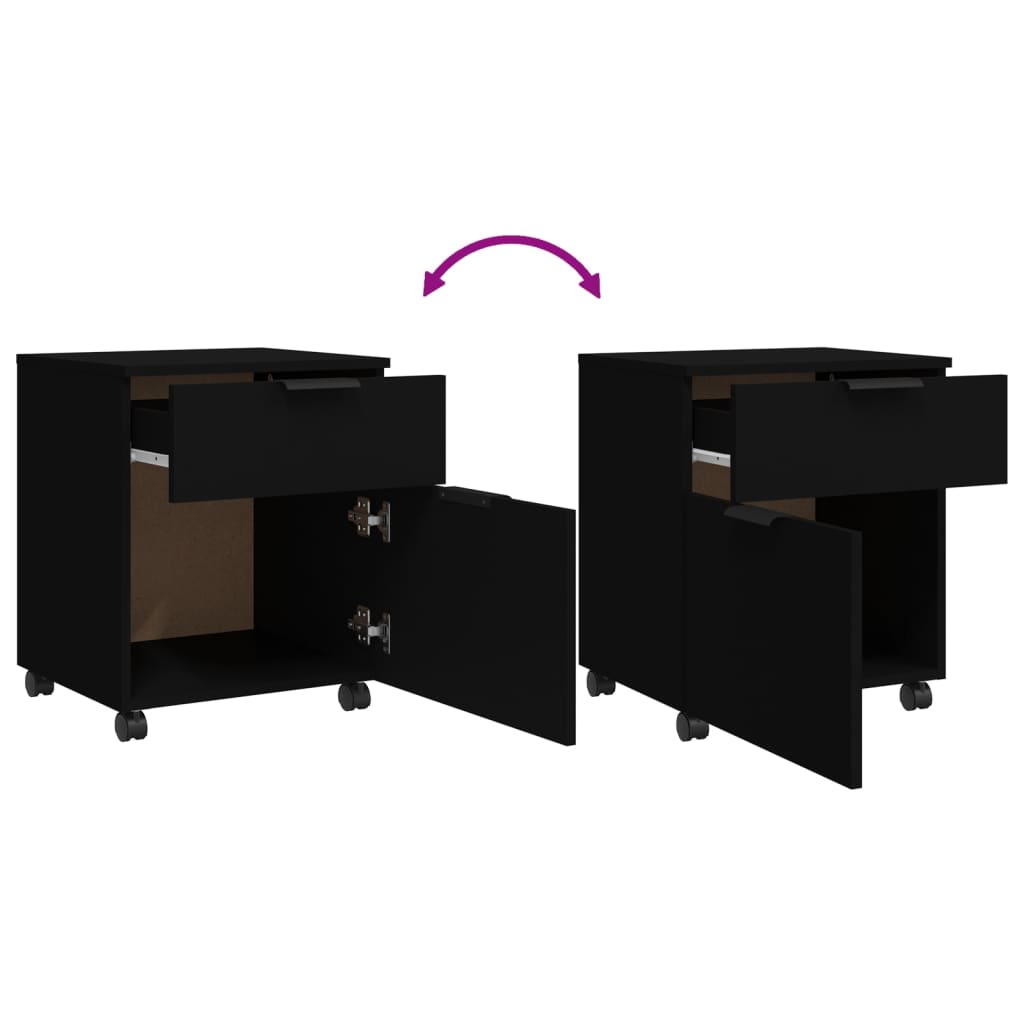 File cabinet with wheels, black, 45x38x54 cm, processed wood