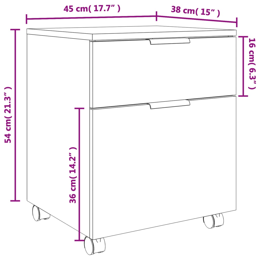 File cabinet with wheels, black, 45x38x54 cm, processed wood