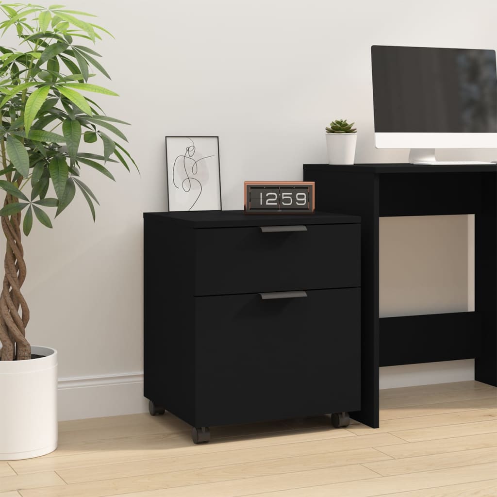 File cabinet with wheels, black, 45x38x54 cm, processed wood