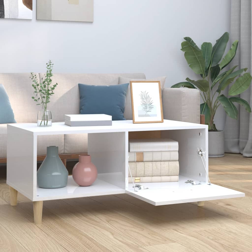 Coffee table, glossy white, 89.5x50x40 cm, processed wood
