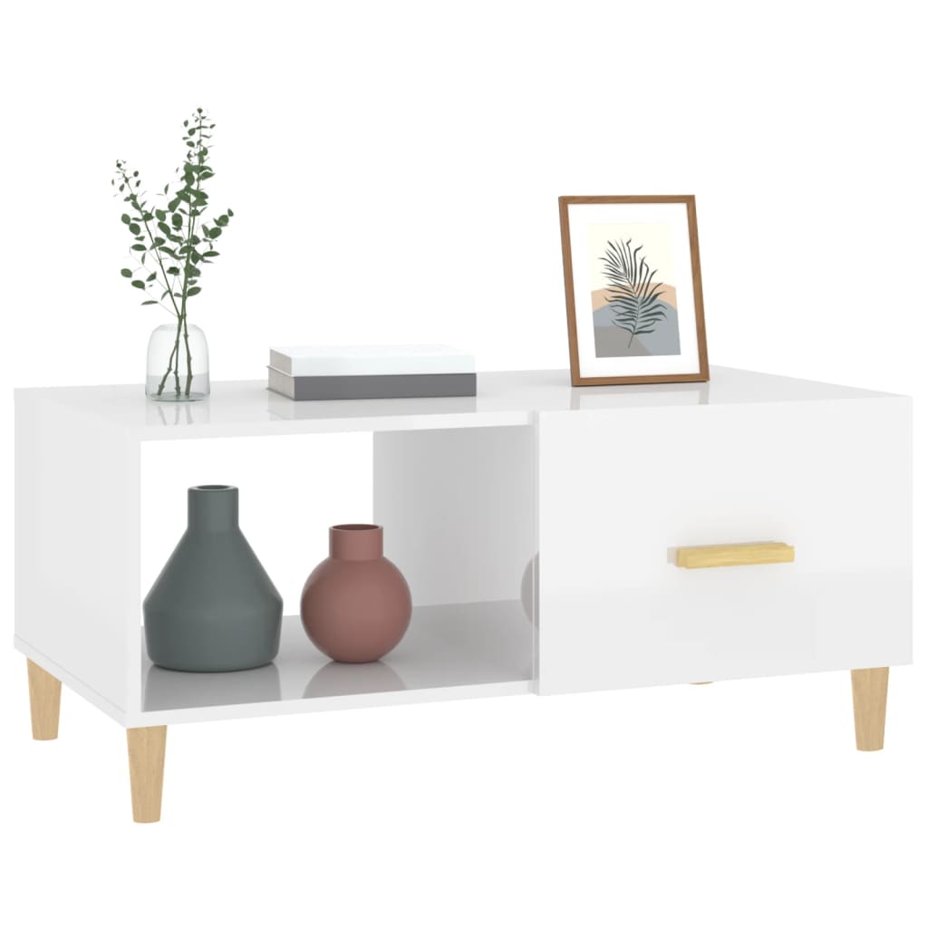Coffee table, glossy white, 89.5x50x40 cm, processed wood
