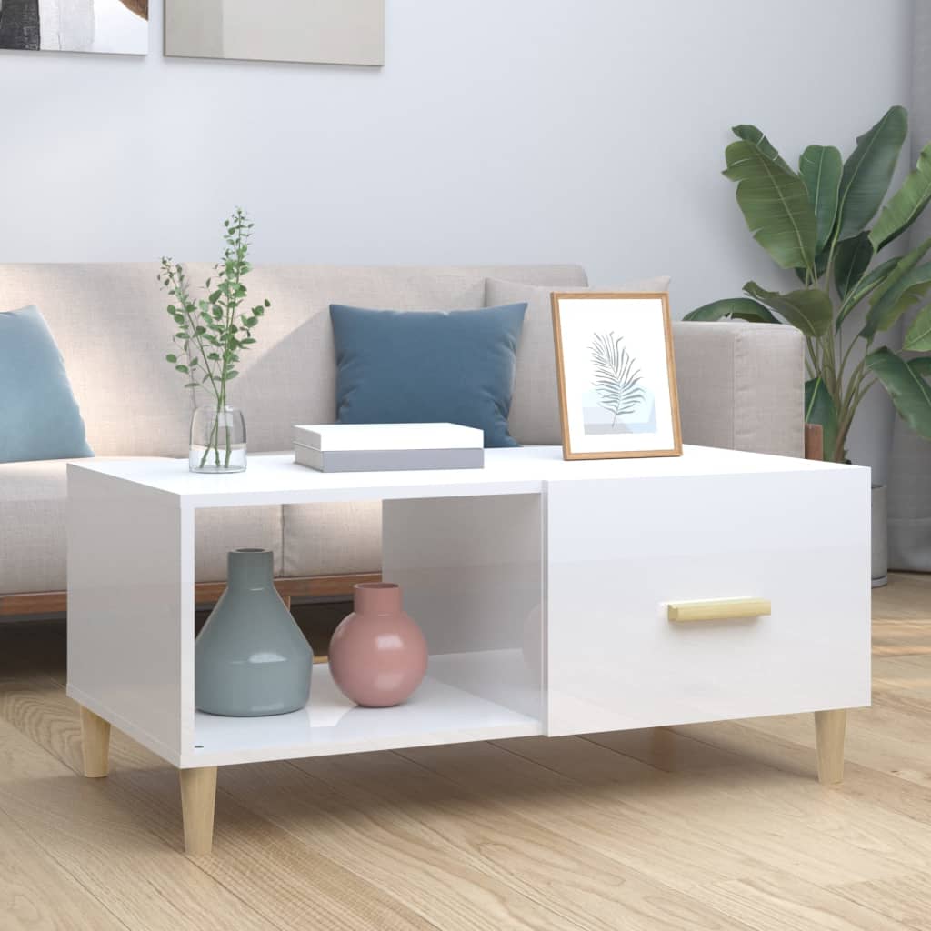 Coffee table, glossy white, 89.5x50x40 cm, processed wood