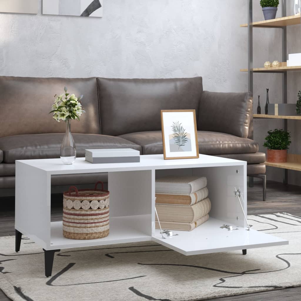 Coffee table, glossy white, 90x50x40 cm, composite wood