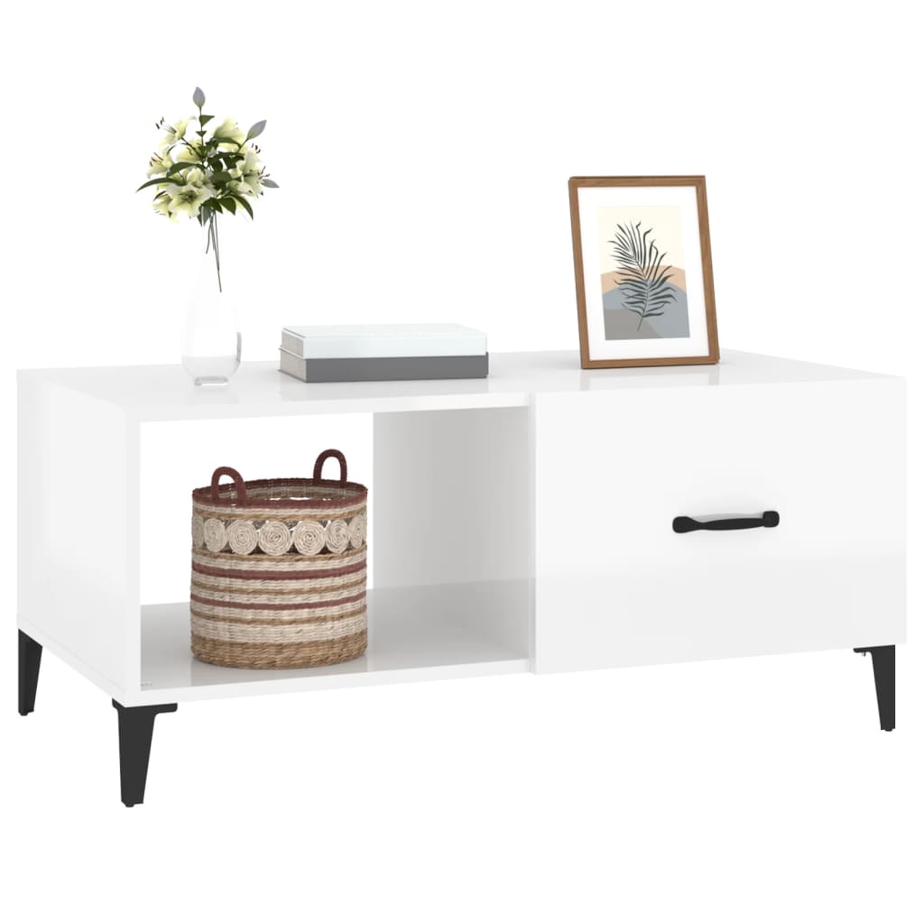 Coffee table, glossy white, 90x50x40 cm, composite wood