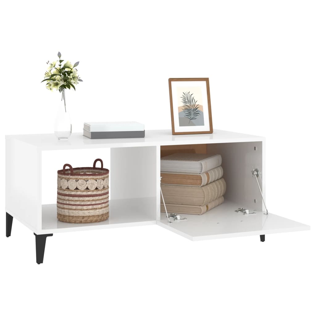 Coffee table, glossy white, 90x50x40 cm, composite wood