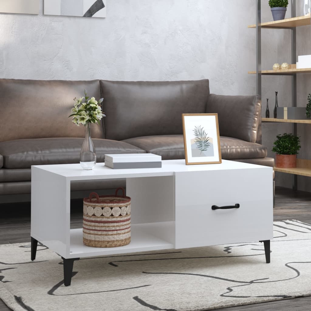 Coffee table, glossy white, 90x50x40 cm, composite wood