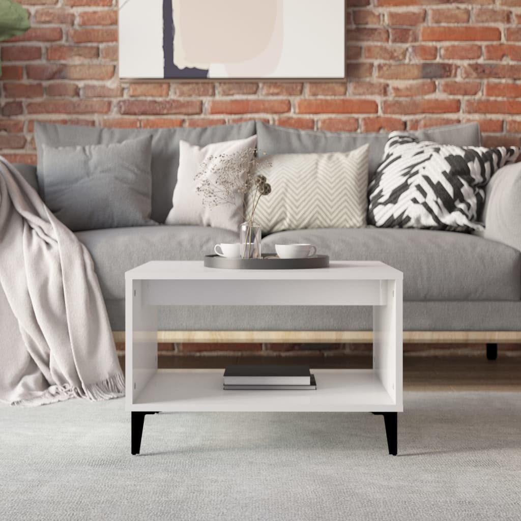 Coffee table, glossy white, 160x50x40 cm, processed wood