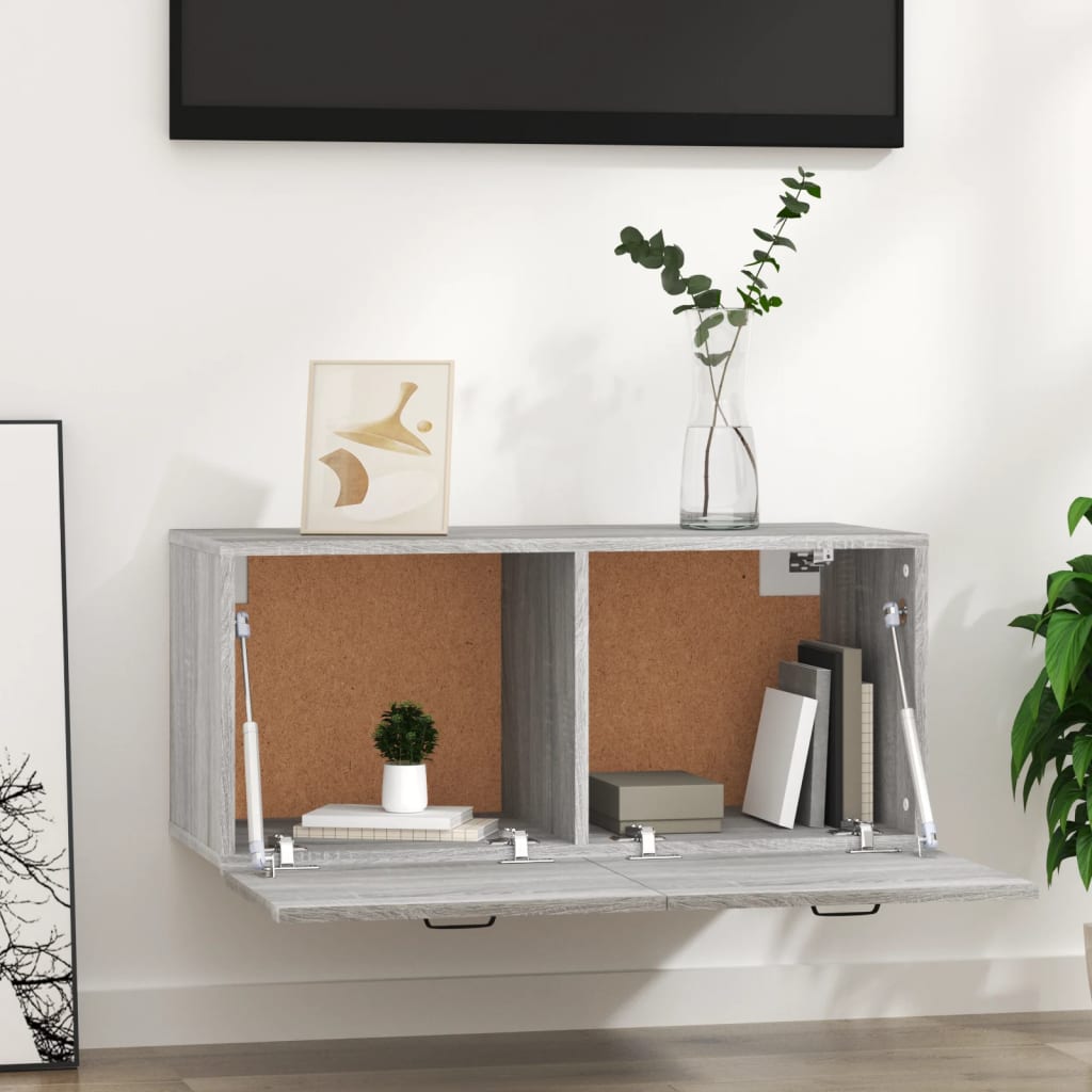 Wall chest of drawers, sonoma grey, 80x35x36.5 cm, processed wood