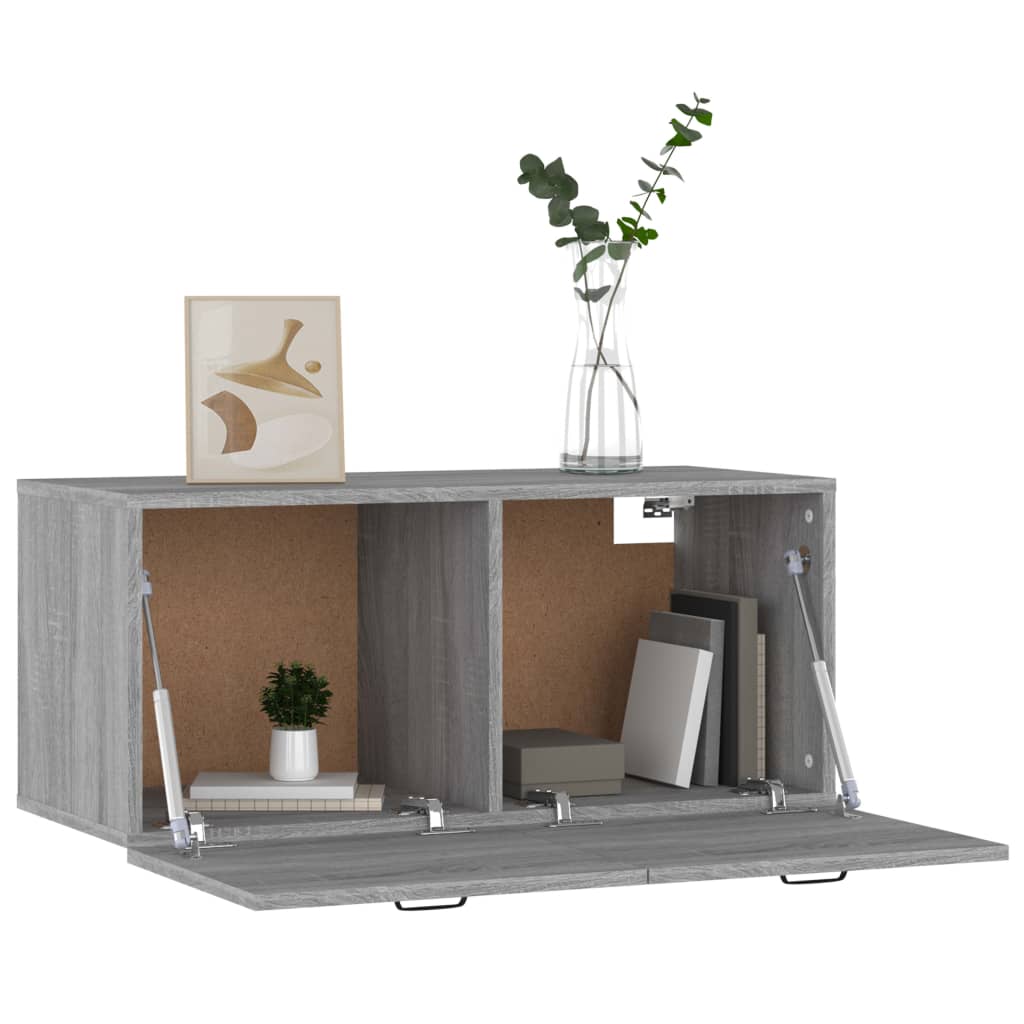 Wall chest of drawers, sonoma grey, 80x35x36.5 cm, processed wood