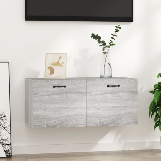 Wall chest of drawers, sonoma grey, 80x35x36.5 cm, processed wood