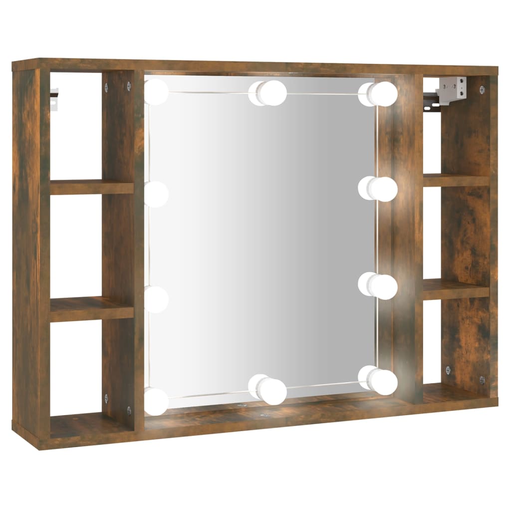 Cabinet with mirror and LED, smoky oak, 76x15x55 cm