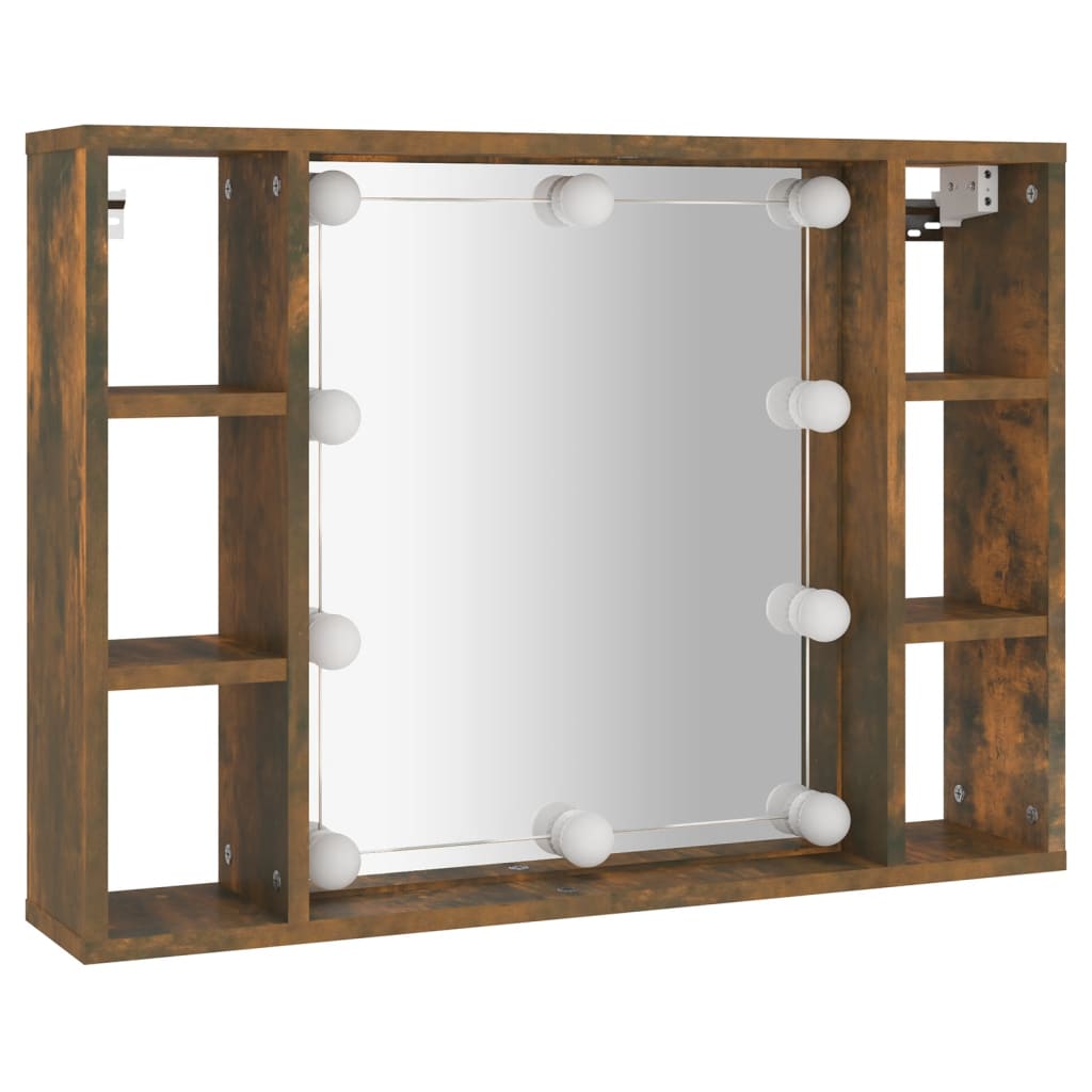 Cabinet with mirror and LED, smoky oak, 76x15x55 cm
