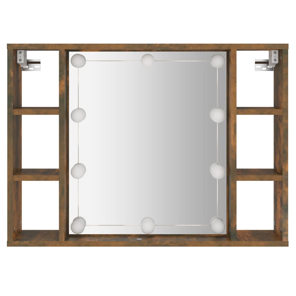 Cabinet with mirror and LED, smoky oak, 76x15x55 cm