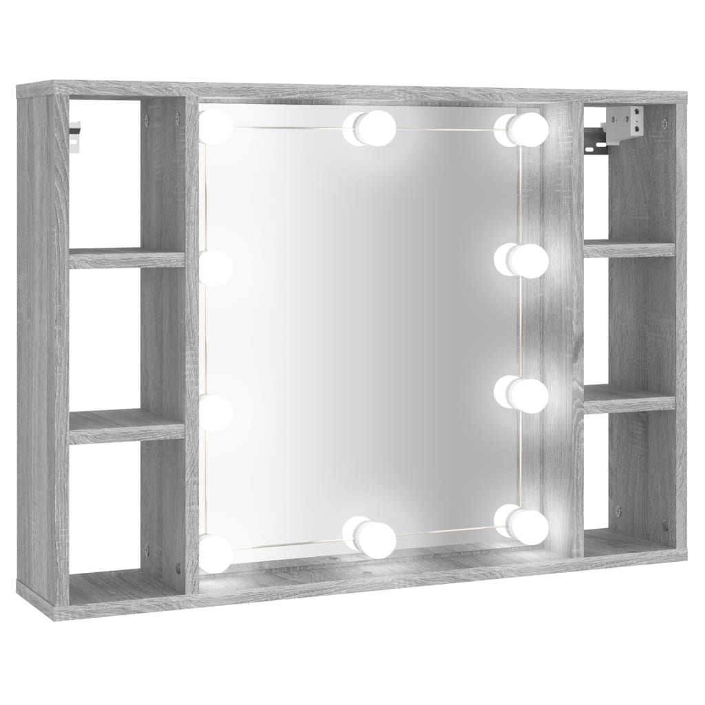 Wardrobe with mirror and LED, sonoma grey, 76x15x55 cm