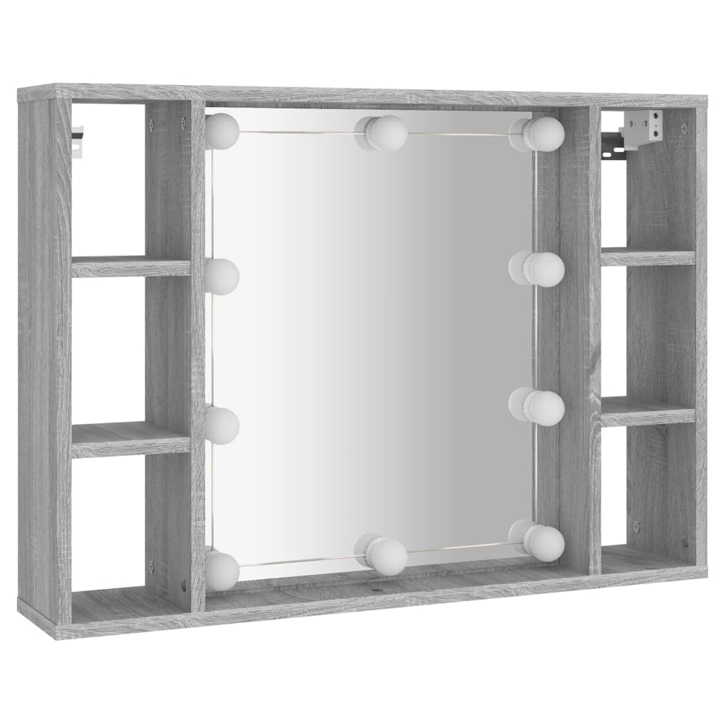 Wardrobe with mirror and LED, sonoma grey, 76x15x55 cm