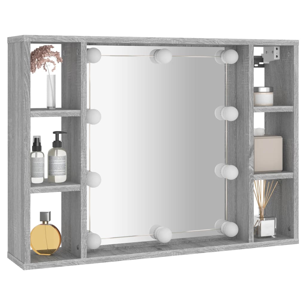 Wardrobe with mirror and LED, sonoma grey, 76x15x55 cm