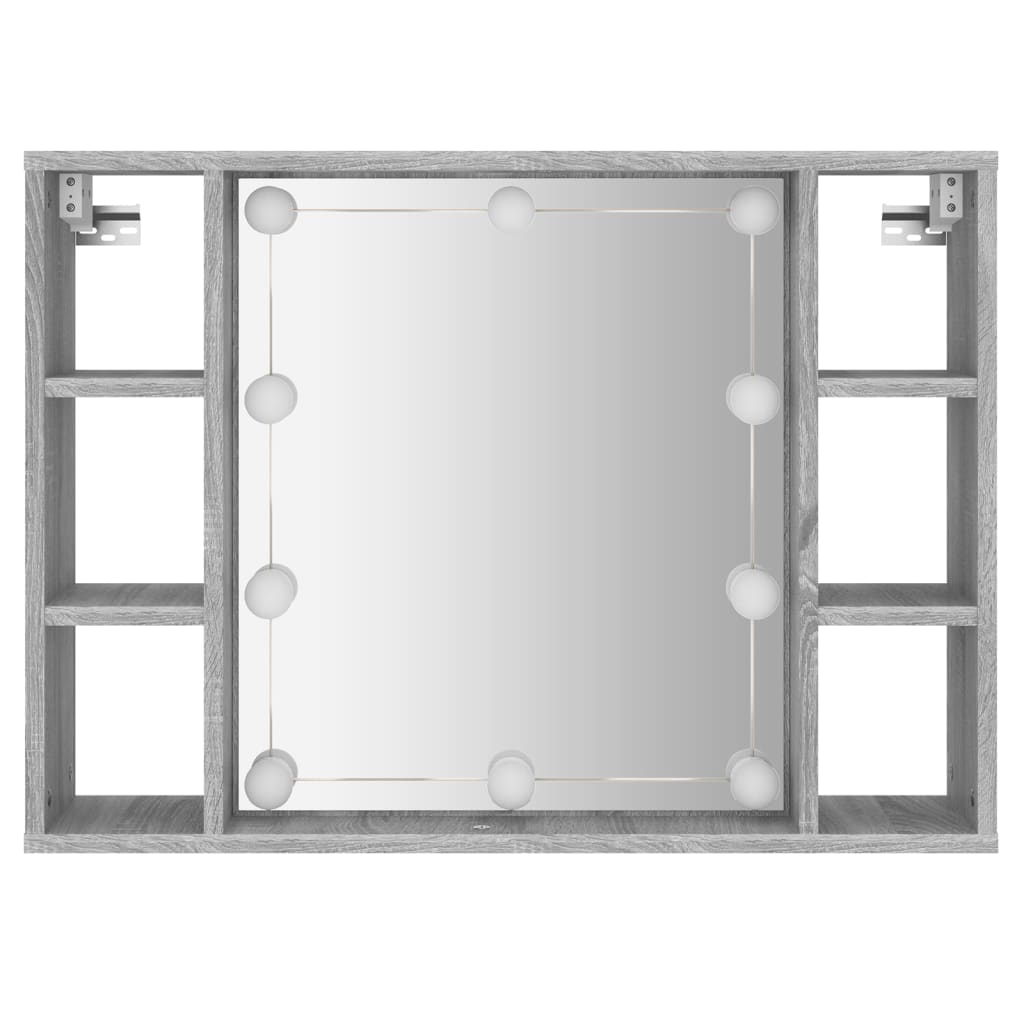 Wardrobe with mirror and LED, sonoma grey, 76x15x55 cm