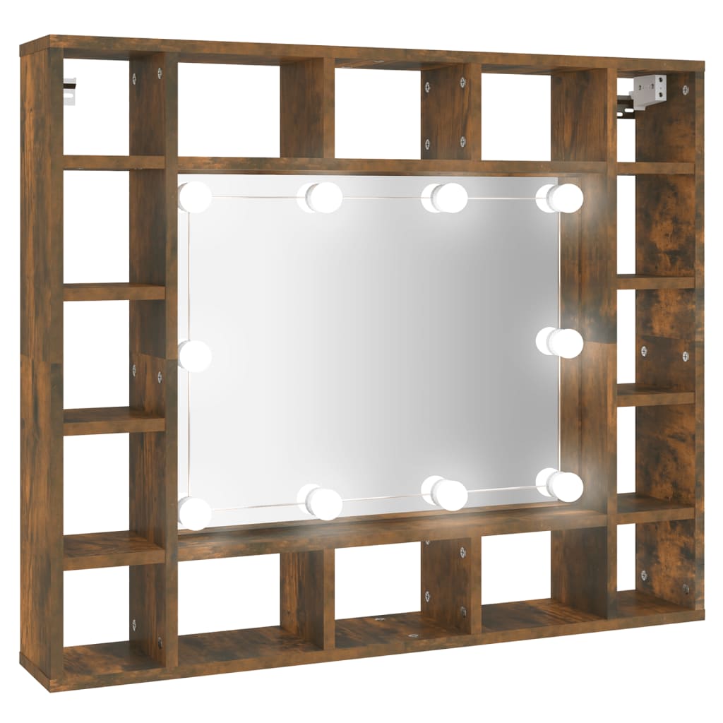 Cabinet with mirror and LED, smoky oak, 91x15x76.5 cm
