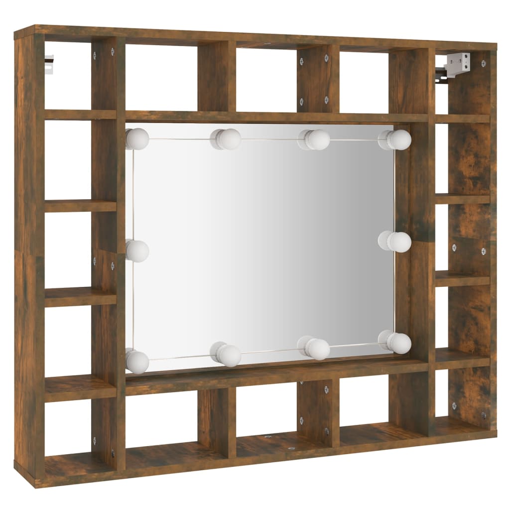 Cabinet with mirror and LED, smoky oak, 91x15x76.5 cm