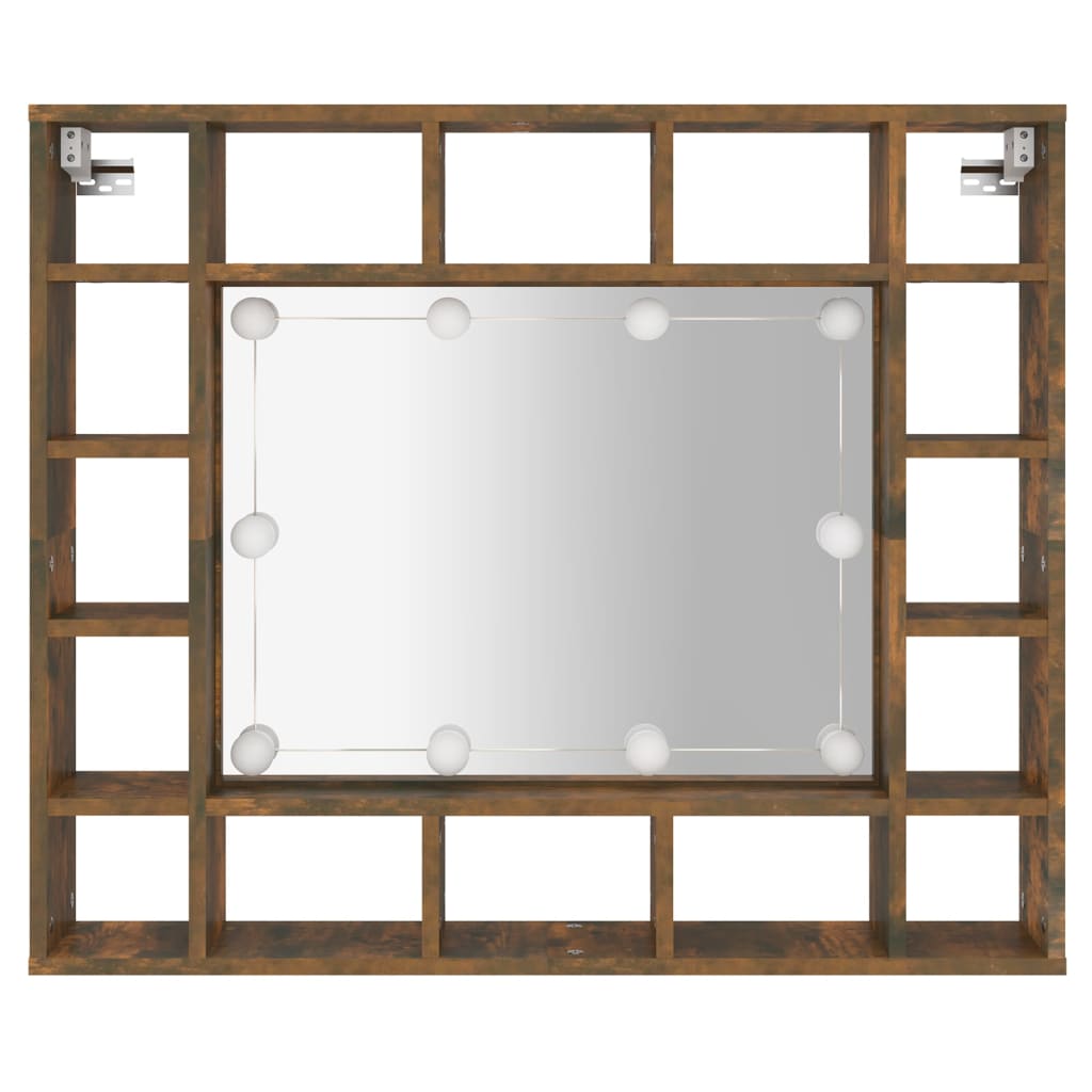 Cabinet with mirror and LED, smoky oak, 91x15x76.5 cm