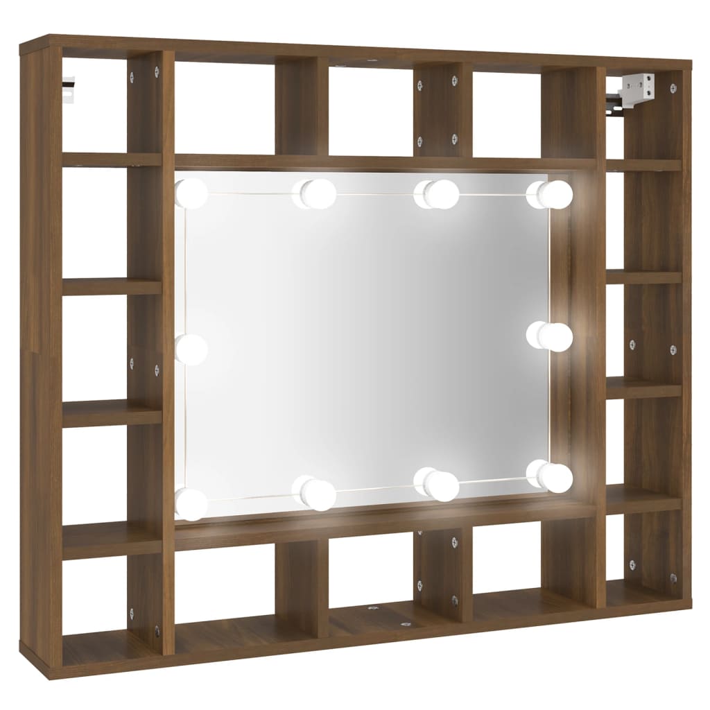 Cabinet with mirror and LED, brown oak, 91x15x76.5 cm