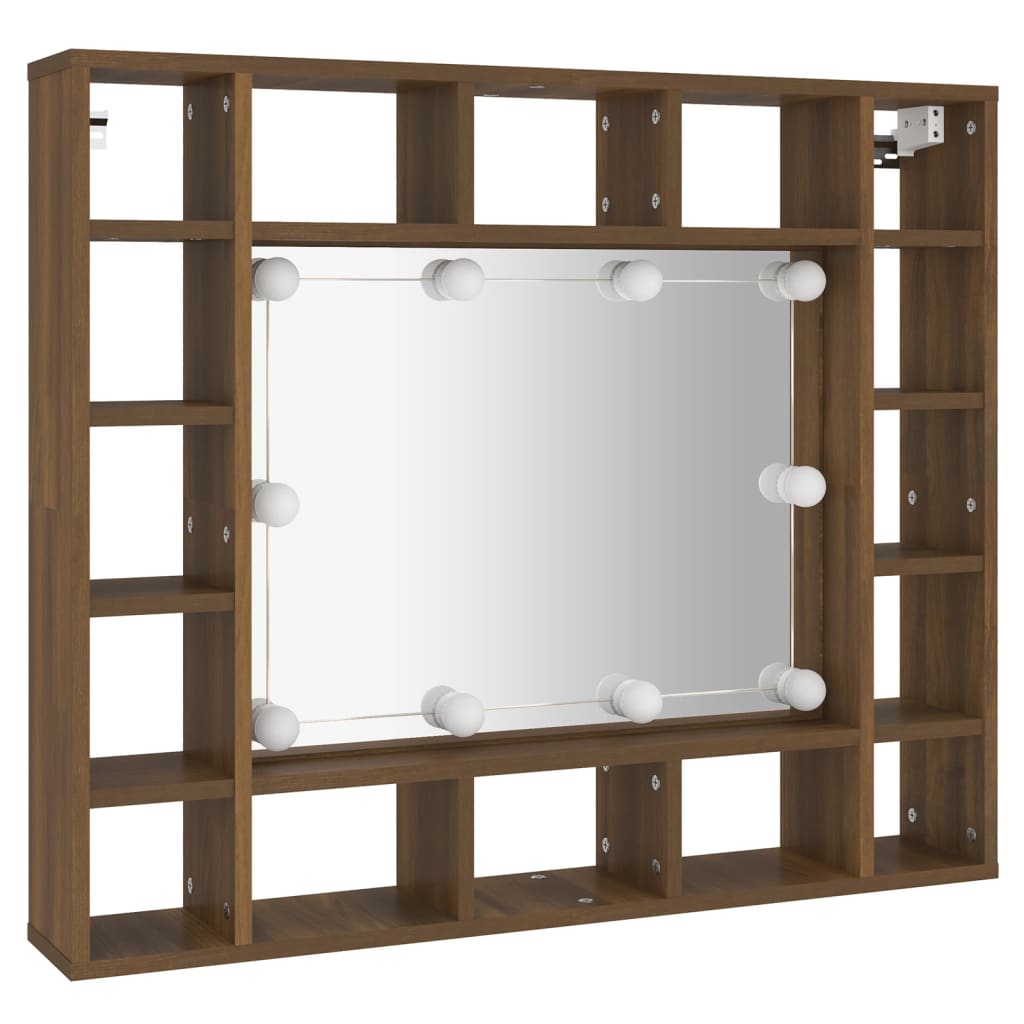 Cabinet with mirror and LED, brown oak, 91x15x76.5 cm