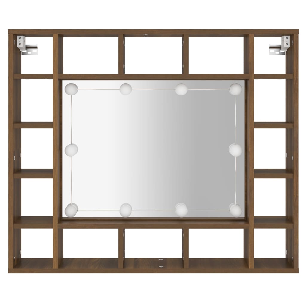 Cabinet with mirror and LED, brown oak, 91x15x76.5 cm