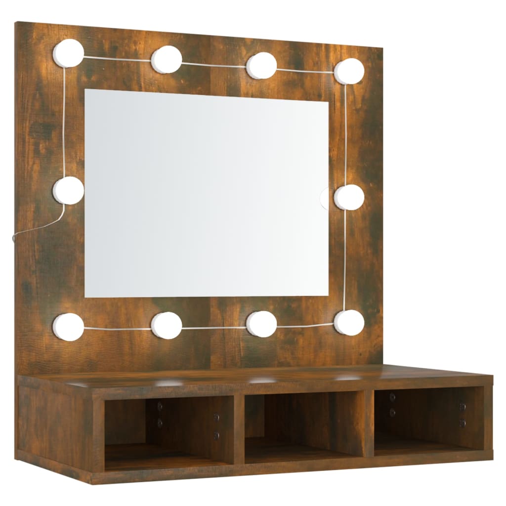 Cabinet with mirror and LED, smoky oak, 60x31.5x62 cm