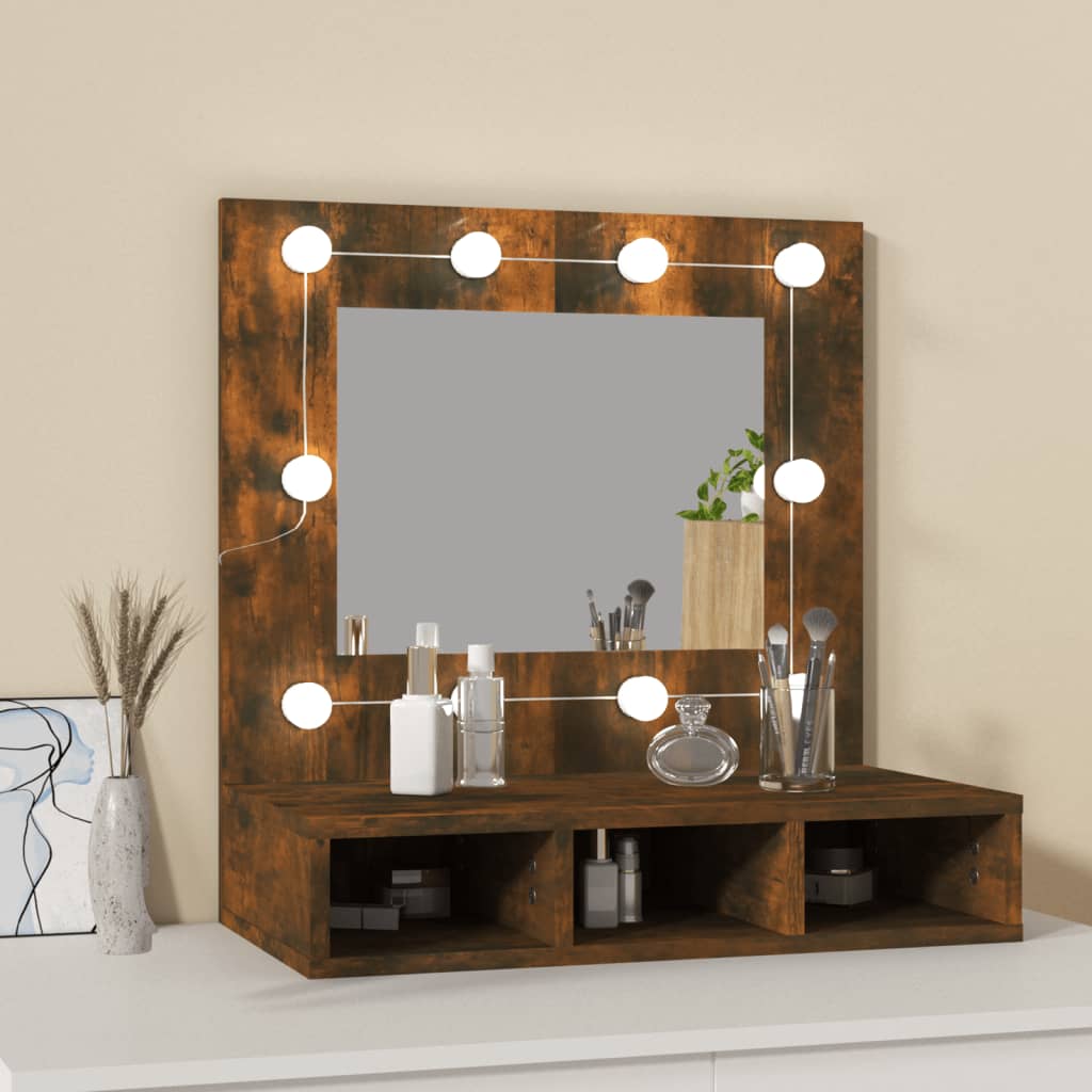 Cabinet with mirror and LED, smoky oak, 60x31.5x62 cm