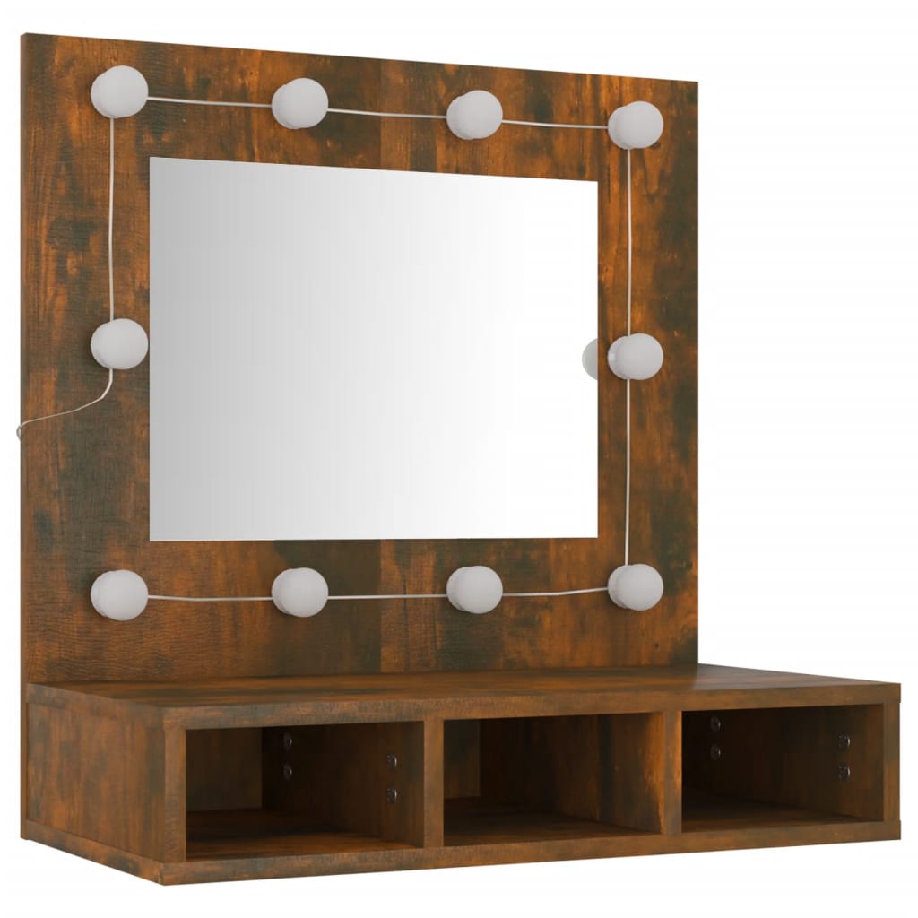 Cabinet with mirror and LED, smoky oak, 60x31.5x62 cm