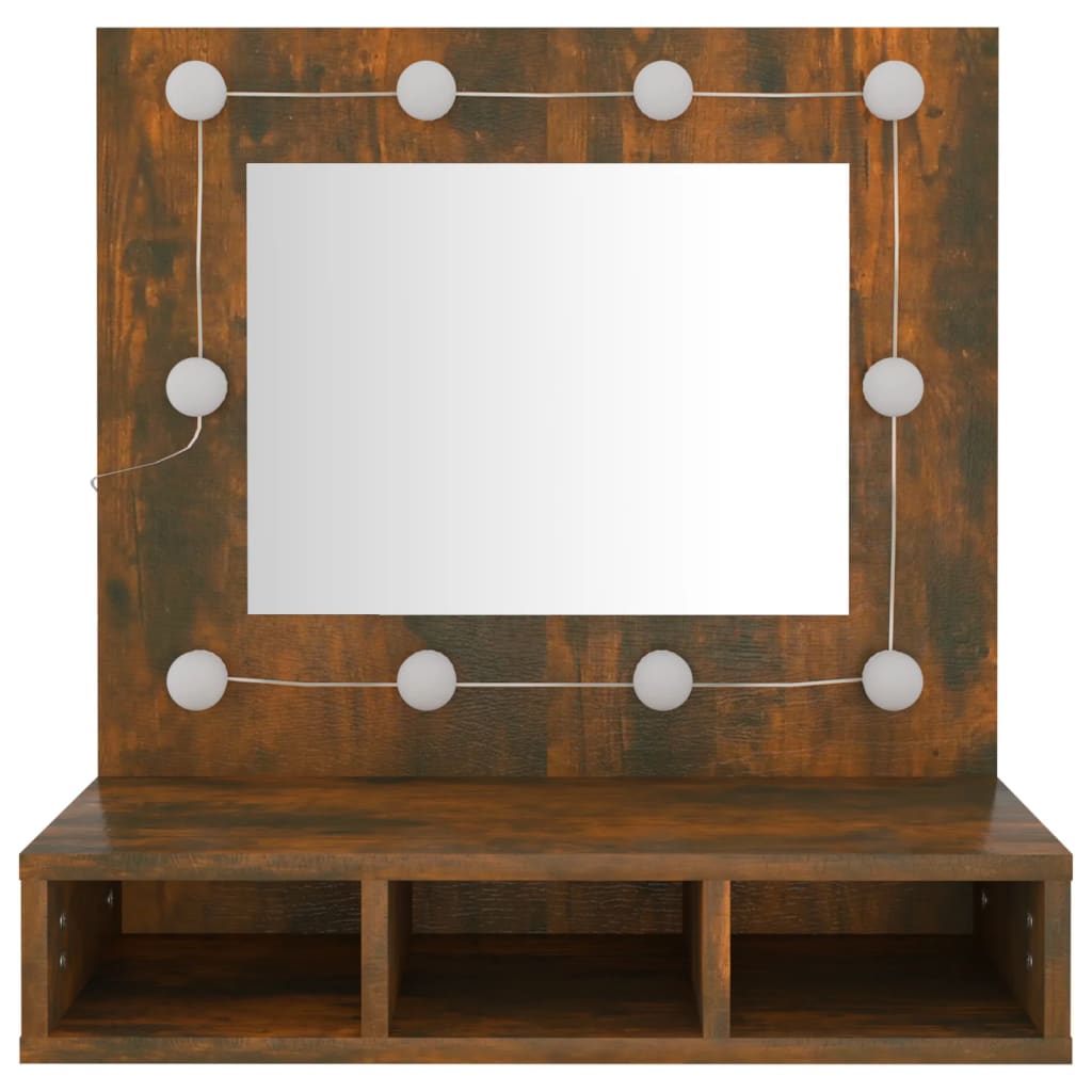 Cabinet with mirror and LED, smoky oak, 60x31.5x62 cm