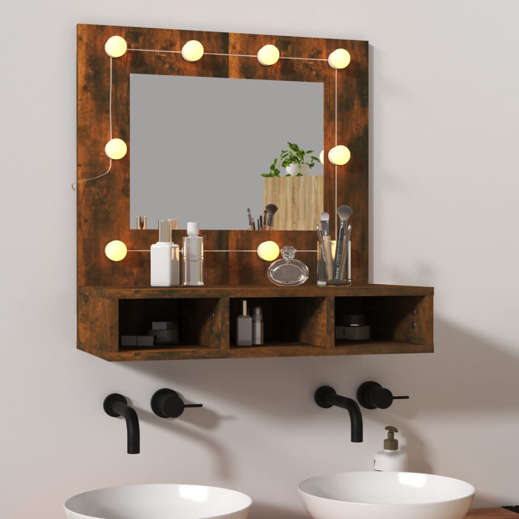Cabinet with mirror and LED, smoky oak, 60x31.5x62 cm