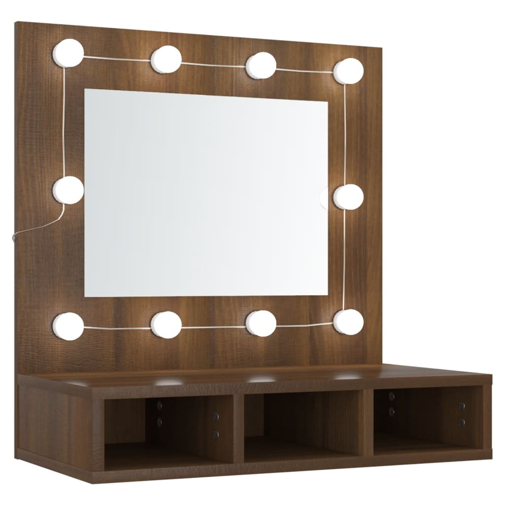 Cabinet with mirror and LED, brown oak, 60x31.5x62 cm