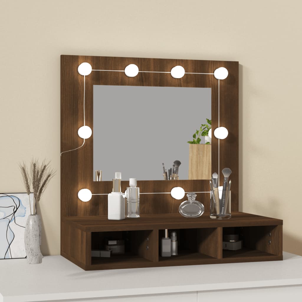 Cabinet with mirror and LED, brown oak, 60x31.5x62 cm
