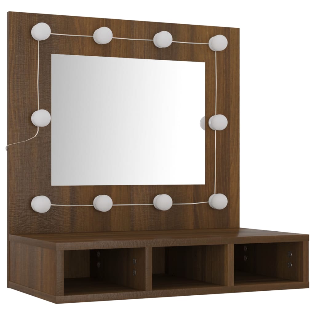 Cabinet with mirror and LED, brown oak, 60x31.5x62 cm