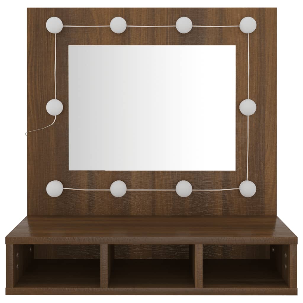 Cabinet with mirror and LED, brown oak, 60x31.5x62 cm