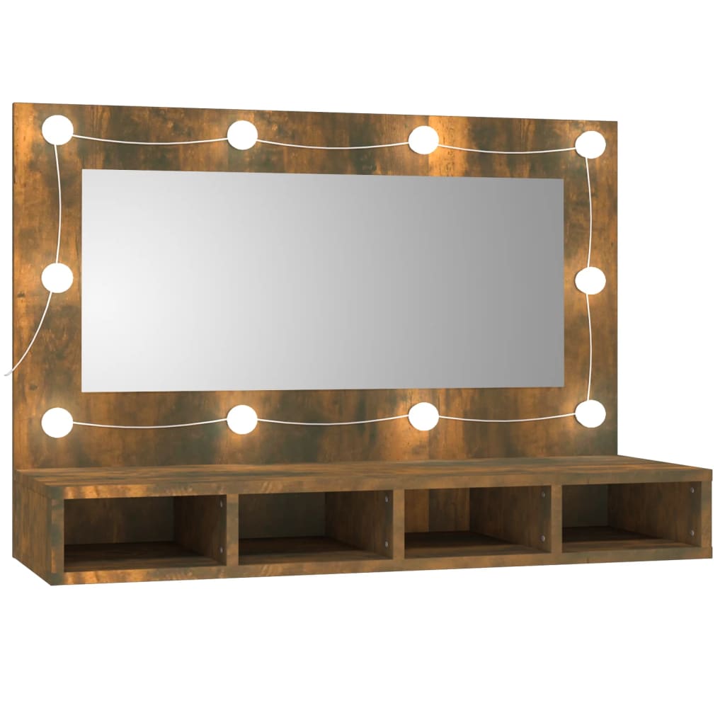Cabinet with mirror and LED, smoky oak, 90x31.5x62 cm
