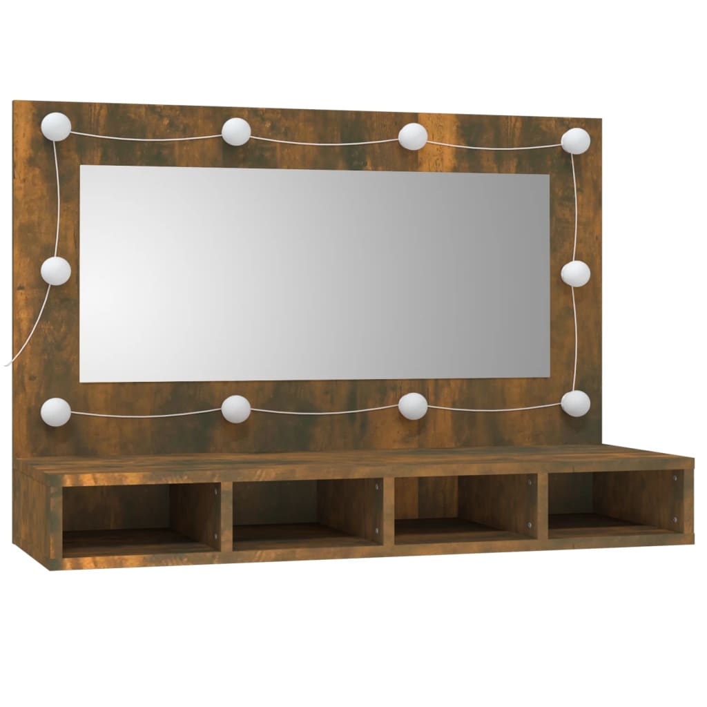 Cabinet with mirror and LED, smoky oak, 90x31.5x62 cm