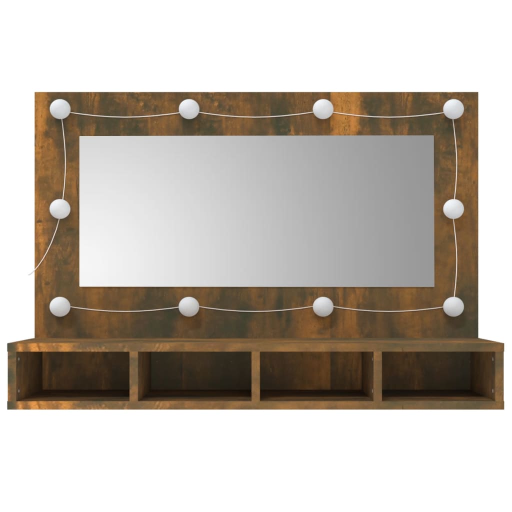 Cabinet with mirror and LED, smoky oak, 90x31.5x62 cm