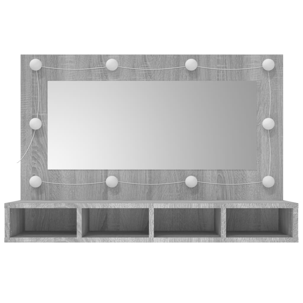 Wardrobe with mirror and LED, sonoma grey, 90x31.5x62 cm